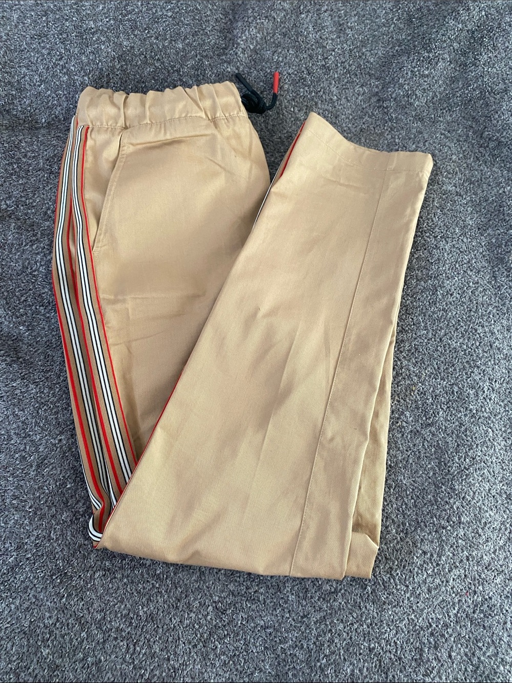 Burberry Beige Track Pants with Red-Trim Side Stripe